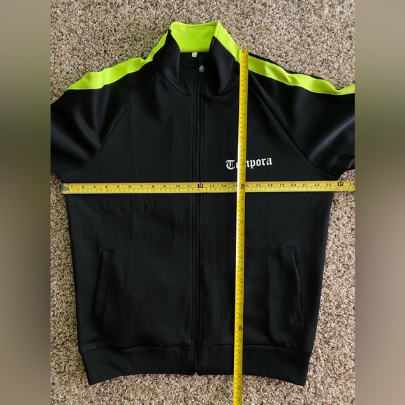 Black neon yellow full zip track jacket. Tempora print on chest. Unisex. men's M - Picture 6 of 7